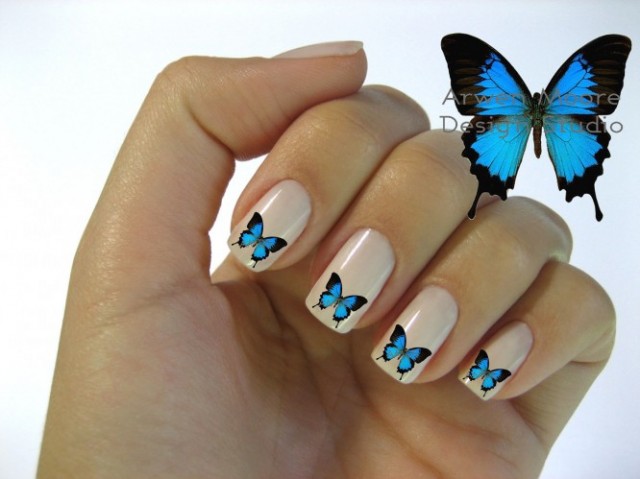 Blue butterfly nail designs for short nails - wide 5