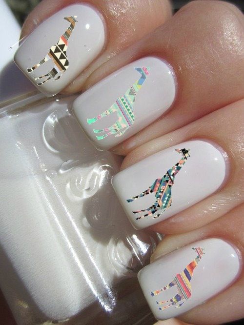 White Nails with Giraffes