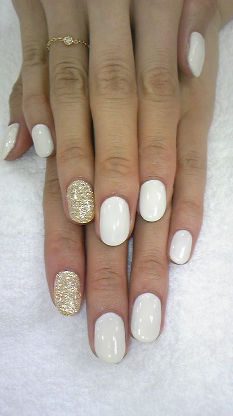 White Nails with Glitter