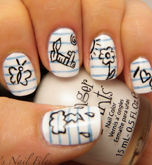 White Nails with Prints