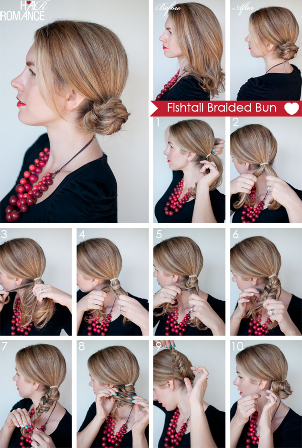 Fishtail Braid Bun Tutorial via