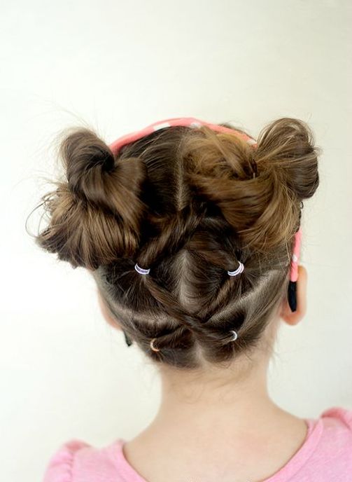 Bow Bun Hairstyle for Little Girls via