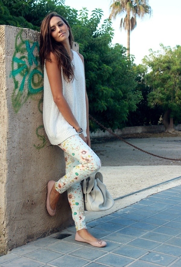 Best Combination Ideas about Floral Pants: Fresh White