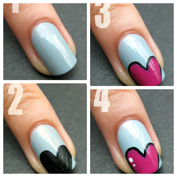 Cartoon Heart Nails