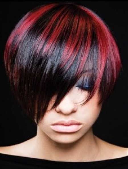 Colored Short Hairstyle With Long Side Bangs