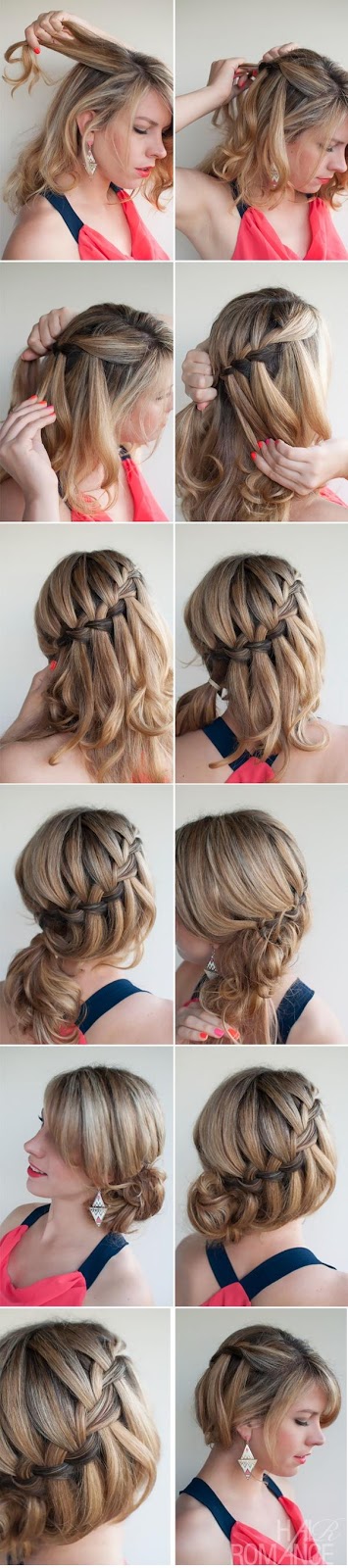 DIY Waterfall Braided Bun Hairstyle via