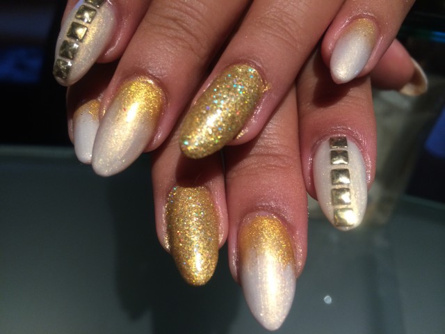 Gold and White Nails