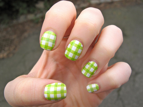 Green and White Nails