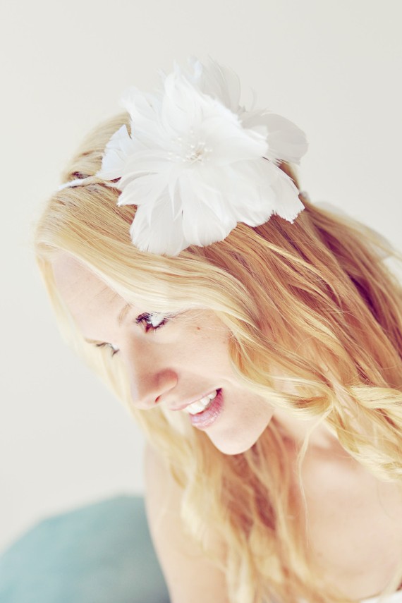 Long Wavy Floral Bride Hairstyle via