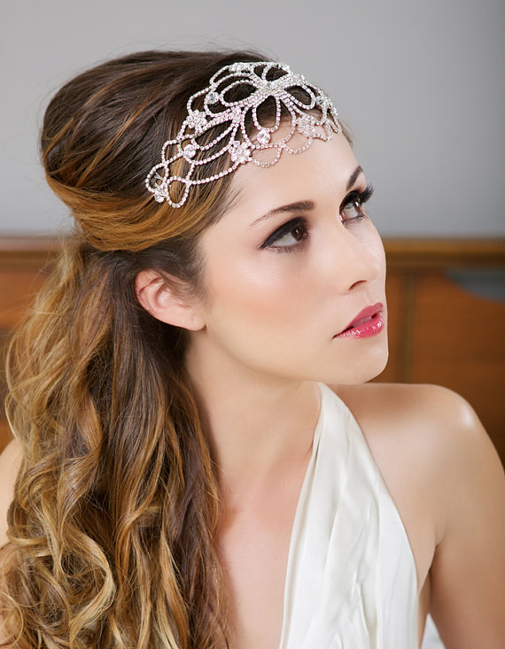 Long Wavy Floral Bride Hairstyle via