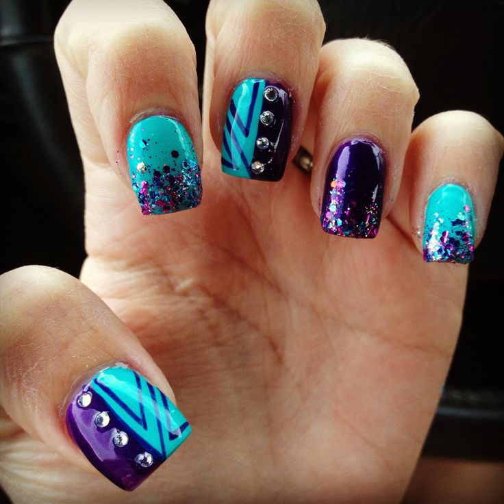 Purple and Teal Nails