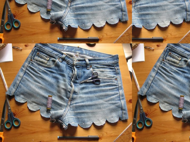 Scalloped Denim Shorts