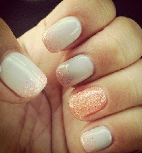 White Nails with Glitter