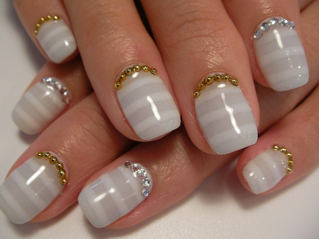 White Nails with Glitter