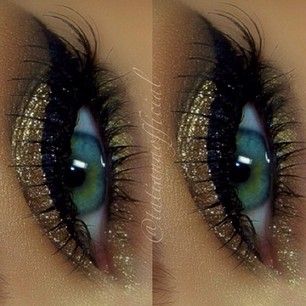 Golden Glitter Eye Make up Idea for Green Eyes