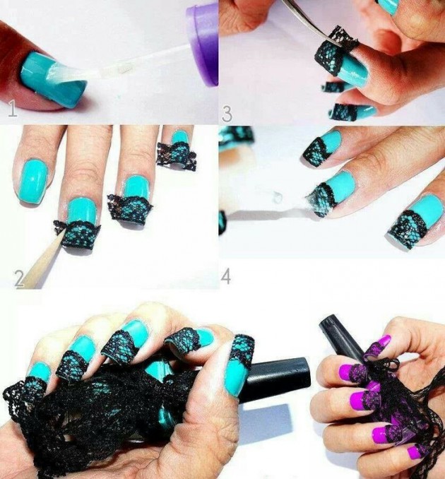 Aqua Lace Nail Art Idea