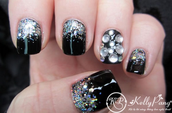 Black Embellished Gem Nails