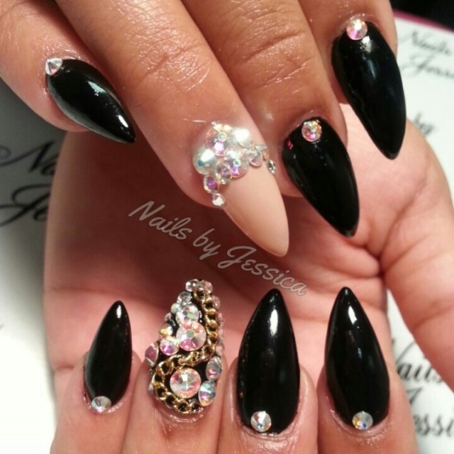 Black Embellished Nails for Classy Nail Designs
