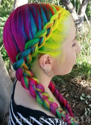 Braided Pigtail for Rainbow Hair