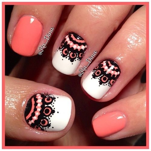 Bright Pink Lace Nail Art Idea