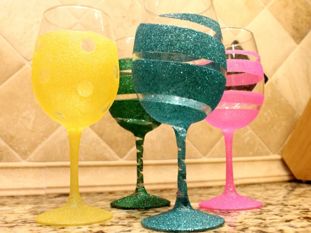 Colorful Glitter Wine Glasses