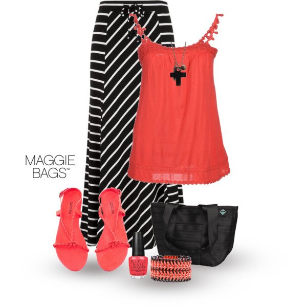 Coral and Stripe Outfit Idea for Summer