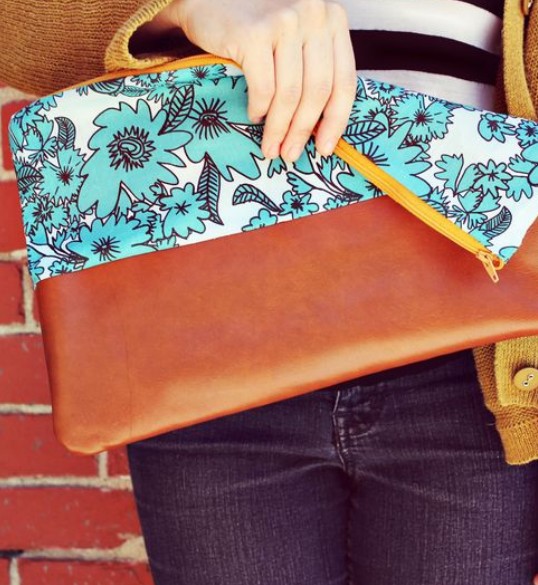 Cotton Leather Clutch
