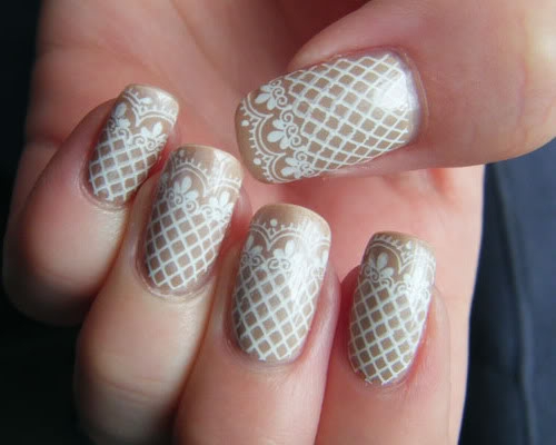 Cream Lace Nail Art Idea