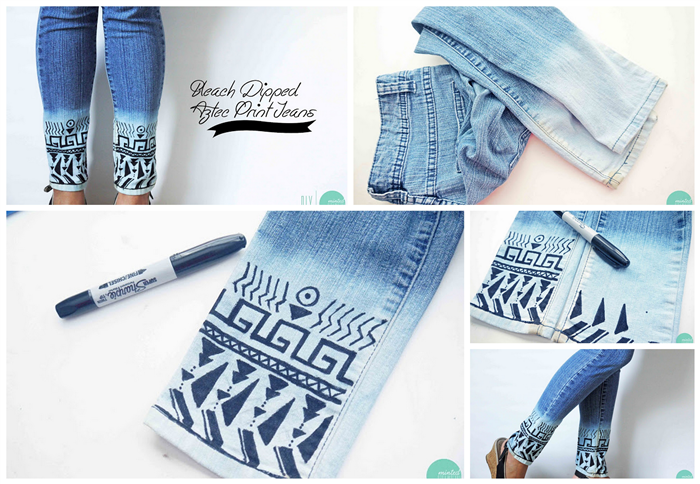 DIY Bleach Dipped Aztec Print Jeans