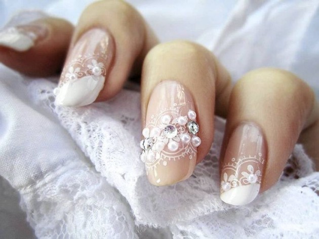 Embellished Lace Nail Art Idea