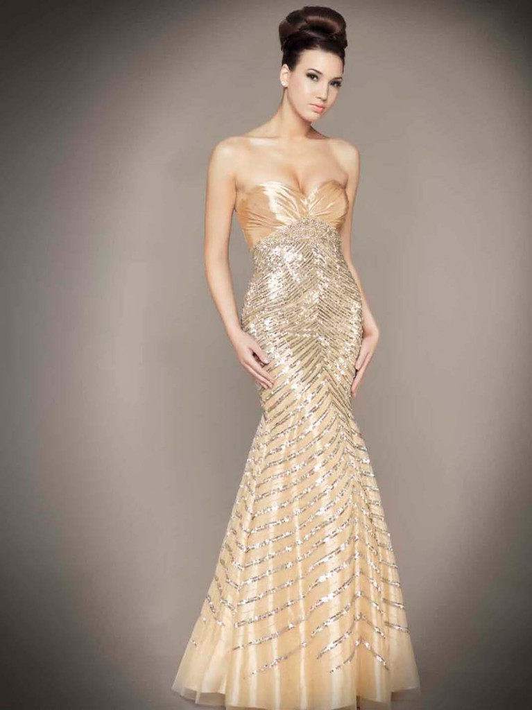 Mac Duggal Nude Silver Evening Dress