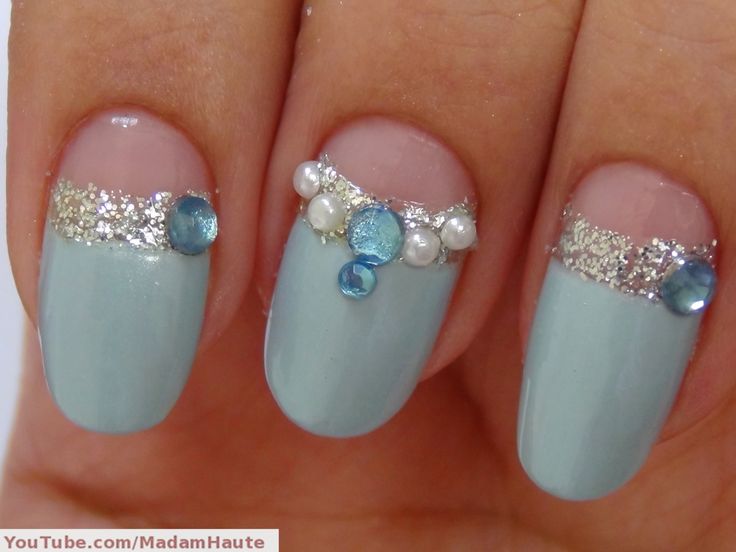 Mint Embellished Gem Nails