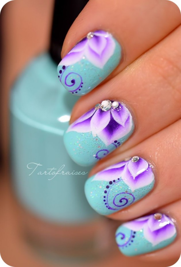 Mint Flower Nail Designs