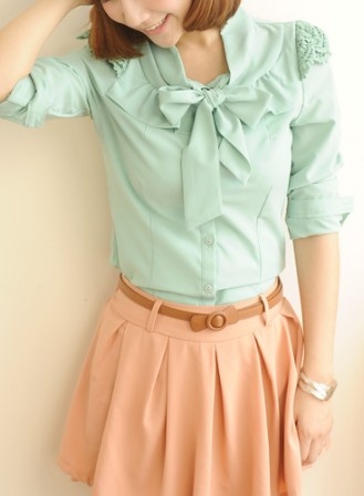 Mint Shirt with a Bow