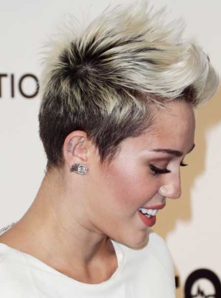Myley Cyrus’ Radical Pixie Haircut with Spiky Top Section