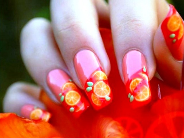 Orange Print for Summer Fruit Nail Designs