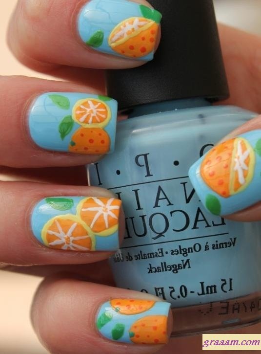 Orange Print for Summer Fruit Nail Designs
