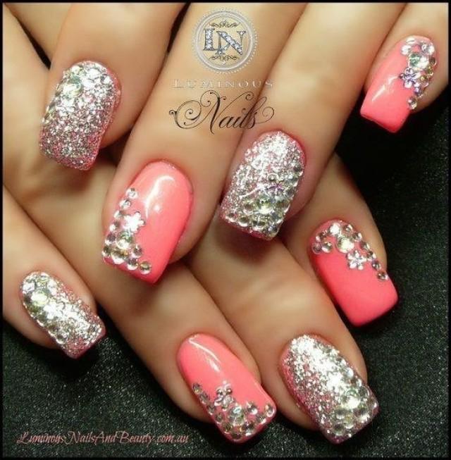 Pink Embellished Gem Nails