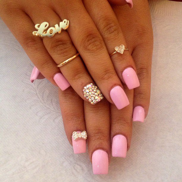 Pink Embellished Gem Nails