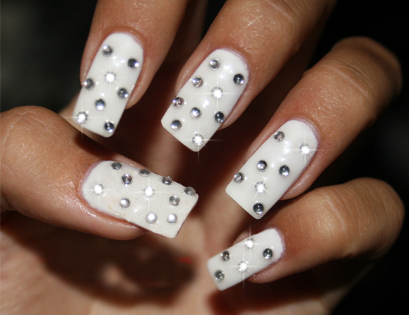White Embellished Gem Nails