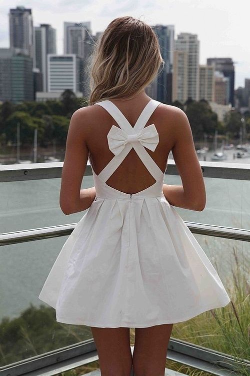 White Short Dress with a Bow