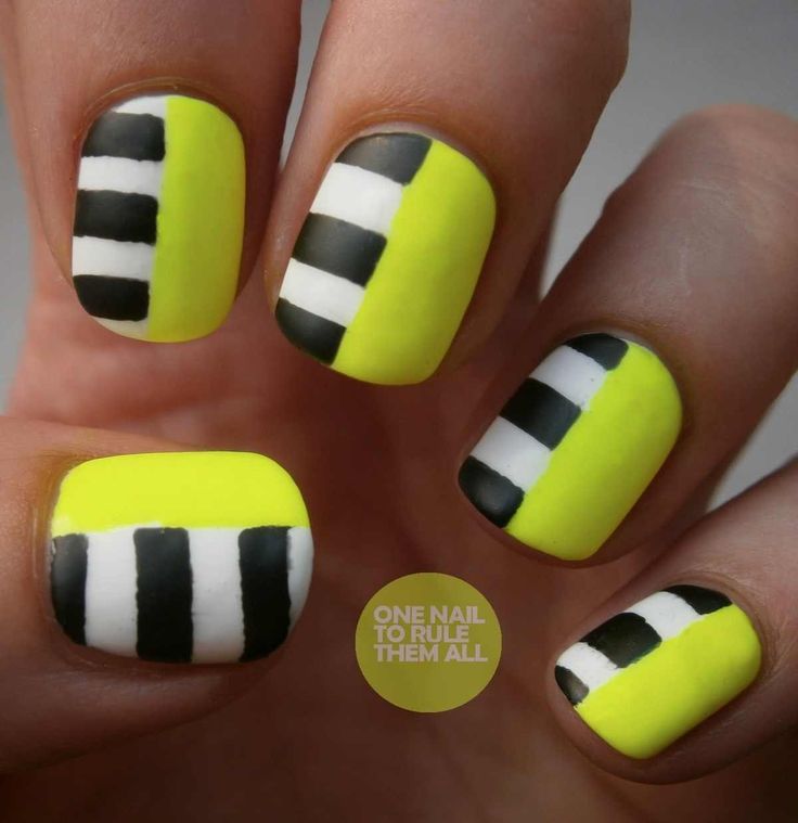 Yellow, Black and White Nails