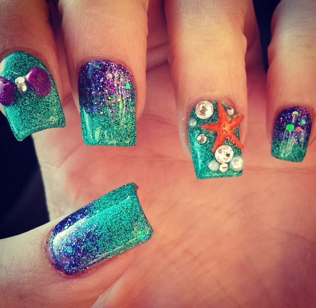 3D Teal Nails