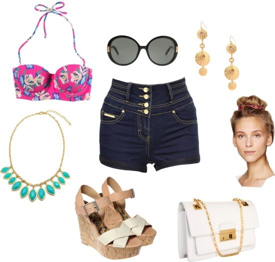 Beach Outfit Idea with High Waisted Shorts