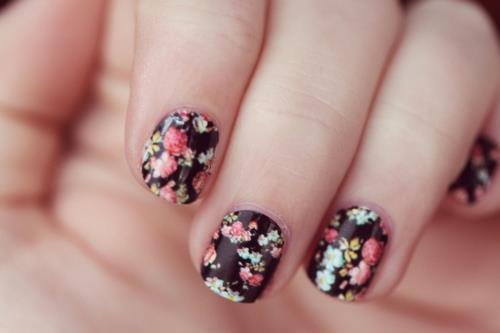 Black Floral Nail Design