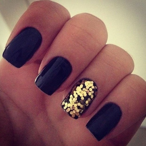 Black and Golden Nails Art Design