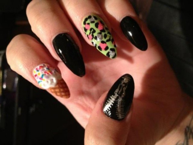 Black Mismatched Nail Designs