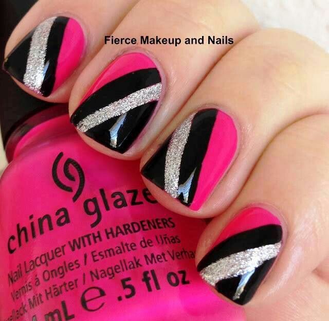 Black and Pink Nail Design Idea