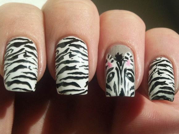 Black and White Animal Print Nail Art Design