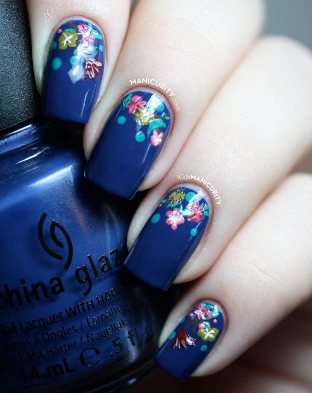 Blue Floral Nail Design